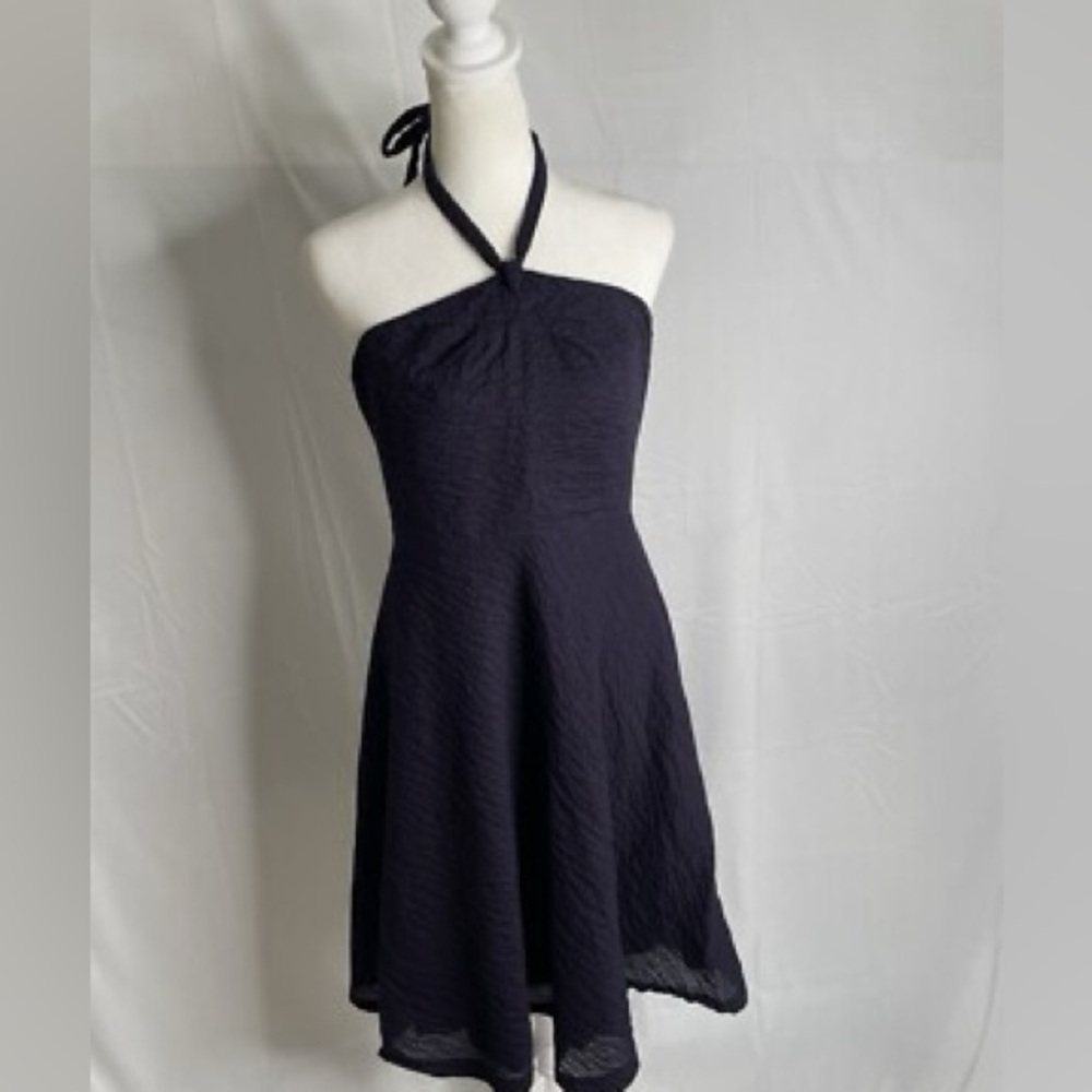 J.CREW Women's Dark Blue Cotton Halter Dress Above Knee